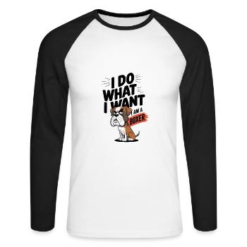 I Do What I Want I Am A Boxer Hund - Unisex Baseballshirt langarm - Weiß/Schwarz - Vorne - Nik (191cm)