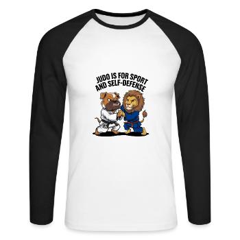Judo for sports and self-defense with lion - Unisex Long Sleeve Baseball T-Shirt - white/black - Front - Nik (191cm)