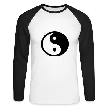Yin und Yang (V) - Unisex Baseballshirt langarm - Weiß/Schwarz - Vorne - Nik (191cm)