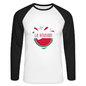 La Réunion - T-shirt baseball manches longues Homme - blanc/noir - Devant - Nik (191cm)