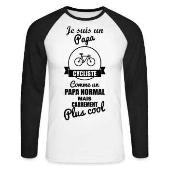 Papa cycliste plus cool, fête des pères, cyclisme - T-shirt baseball manches longues Homme - blanc/noir - Devant - Nik (191cm)