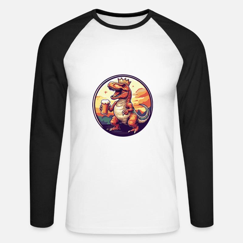 Dinosaurier T-Rex Bier Comic - Unisex Baseballshirt langarm - Weiß/Schwarz