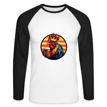 Hahn Bier Comic - Unisex Baseballshirt langarm - Weiß/Schwarz - Vorne - Nik (191cm)