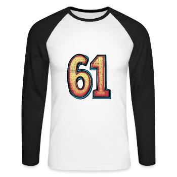 61 Symbole numérique - T-shirt baseball manches longues Homme - blanc/noir - Devant - Nik (191cm)