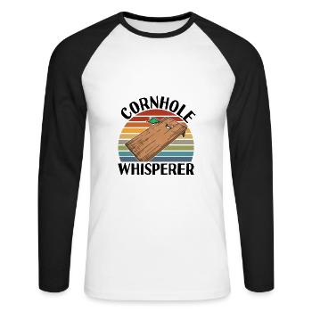 Cornhole Flüsterer - Cornhole Spieler Team - Unisex Baseballshirt langarm - Weiß/Schwarz - Vorne - Nik (191cm)