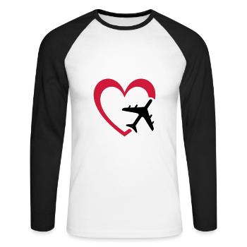 Plane and heart - Unisex Long Sleeve Baseball T-Shirt - white/black - Front - Nik (191cm)