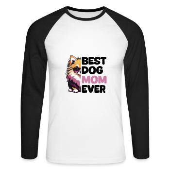 Meilleure maman de chien de tous les temps - Poméranie - T-shirt baseball manches longues Homme - blanc/noir - Devant - Nik (191cm)