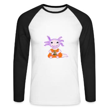 Kultiger Axolot, Baby, mit goldenem Ei - Unisex Baseballshirt langarm - Weiß/Schwarz - Vorne - Nik (191cm)