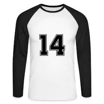 14 Zahl Trikot - Unisex Baseballshirt langarm - Weiß/Schwarz - Vorne - Nik (191cm)