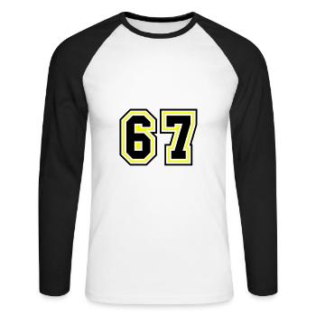 67 Zahl Symbol - Unisex Baseballshirt langarm - Weiß/Schwarz - Vorne - Nik (191cm)
