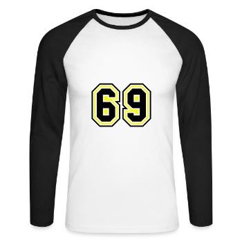 69 Nombre symbole - T-shirt baseball manches longues Homme - blanc/noir - Devant - Nik (191cm)