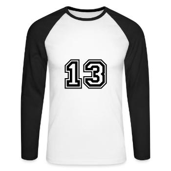 13 Numéro de numéro - T-shirt baseball manches longues Homme - blanc/noir - Devant - Nik (191cm)