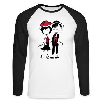 Sweet Black Forest Couple - Bollenhut & Tracht - Unisex Long Sleeve Baseball T-Shirt - white/black - Front - Nik (191cm)
