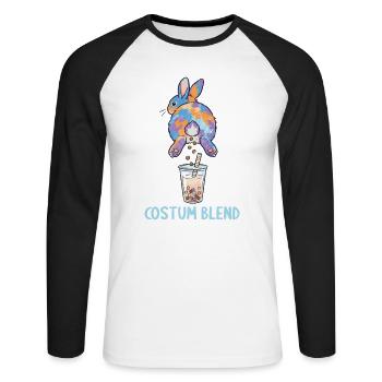 Cute Bunny Funny Boba Bubble Tea - Unisex Long Sleeve Baseball T-Shirt - white/black - Front - Nik (191cm)
