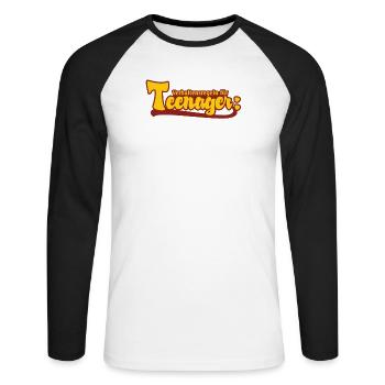 Verhaltensregeln für Teenager RAHMENLOS® - Unisex Baseballshirt langarm - Weiß/Schwarz - Vorne - Nik (191cm)