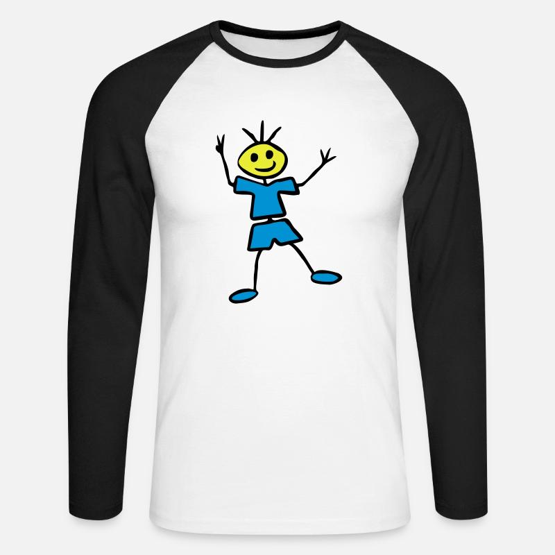 Strichmännchen - Unisex Baseballshirt langarm - Weiß/Schwarz