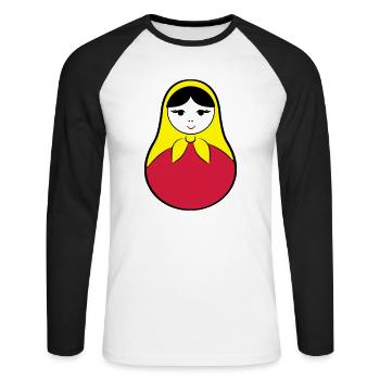 Matroschka / Babuschka - russische Puppe in Puppe - Unisex Baseballshirt langarm - Weiß/Schwarz - Vorne - Nik (191cm)