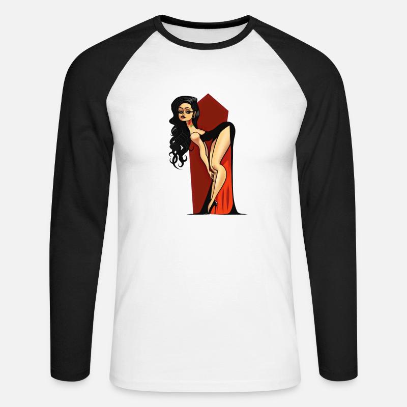 Vampire Pin-up - Unisex Long Sleeve Baseball T-Shirt - white/black