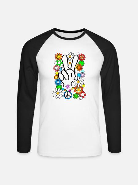 Flower Power & Peace 1 - Unisex Baseballshirt langarm - Weiß/Schwarz