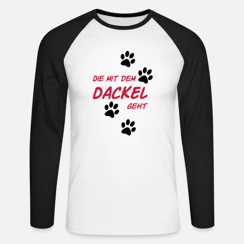 Die mit dem Dackel geht - Unisex Baseballshirt langarm - Weiß/Schwarz