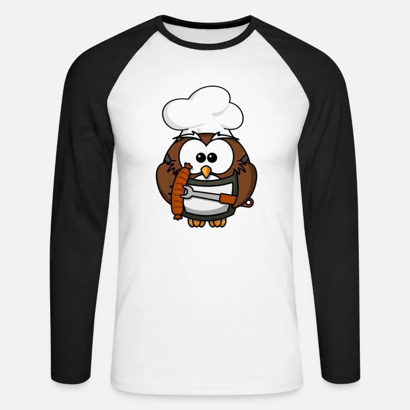 Grillmeister Eule / Papa Eule - Unisex Baseballshirt langarm - Weiß/Schwarz