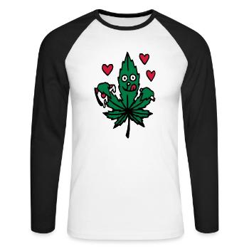 Kiffen und Pizza Liebe - Unisex Baseballshirt langarm - Weiß/Schwarz - Vorne - Nik (191cm)