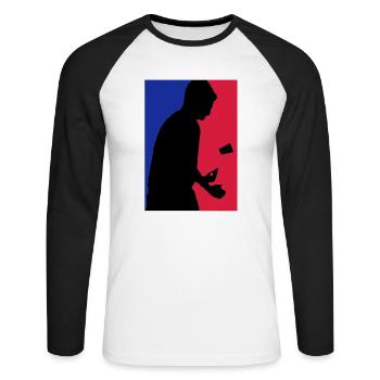 Flip Cup - Unisex Baseballshirt langarm - Weiß/Schwarz - Vorne - Nik (191cm)