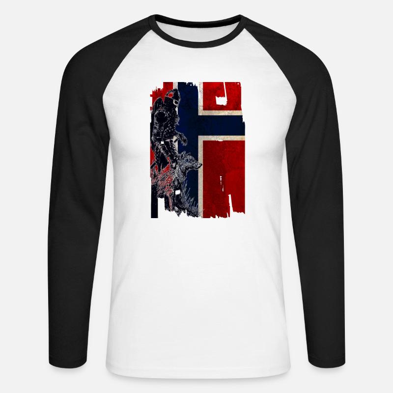 Wikinger Wolf Norwegen - Unisex Baseballshirt langarm - Weiß/Schwarz