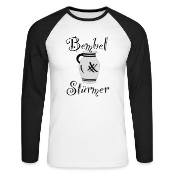 Bembel Stürmer #Frankfurt #Fussball #Bembel - Unisex Baseballshirt langarm - Weiß/Schwarz - Vorne - Nik (191cm)