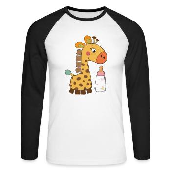 Giraffe - Geschenkidee - Unisex Baseballshirt langarm - Weiß/Schwarz - Vorne - Nik (191cm)