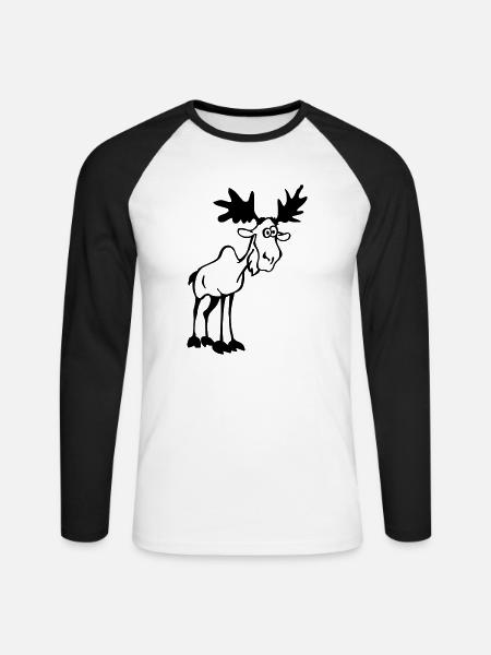 Lustiger Elch - Unisex Baseballshirt langarm - Weiß/Schwarz