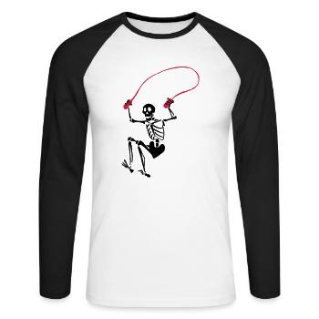 Skeleton Seilspringen - Unisex Baseballshirt langarm - Weiß/Schwarz - Vorne - Nik (191cm)