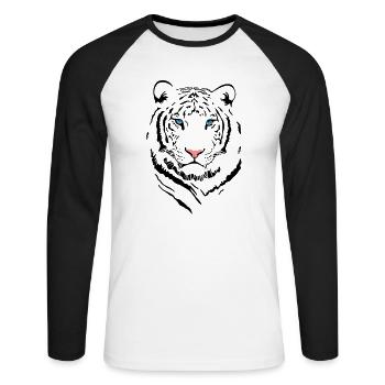 White Tiger # 2 - Unisex Baseballshirt langarm - Weiß/Schwarz - Vorne - Nik (191cm)