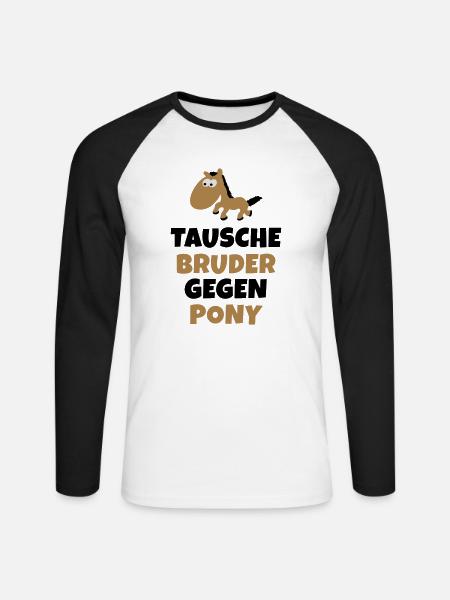 Tausche Bruder gegen Pony - Unisex Baseballshirt langarm - Weiß/Schwarz