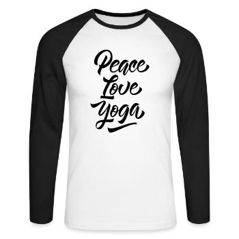 Peace Love Yoga - Unisex Baseballshirt langarm - Weiß/Schwarz - Vorne - Nik (191cm)