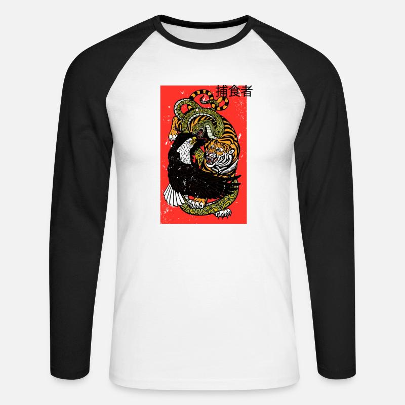 Tiger Snake Eagle - Unisex Baseballshirt langarm - Weiß/Schwarz