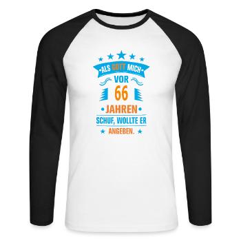 66 - Unisex Baseballshirt langarm - Weiß/Schwarz - Vorne - Nik (191cm)