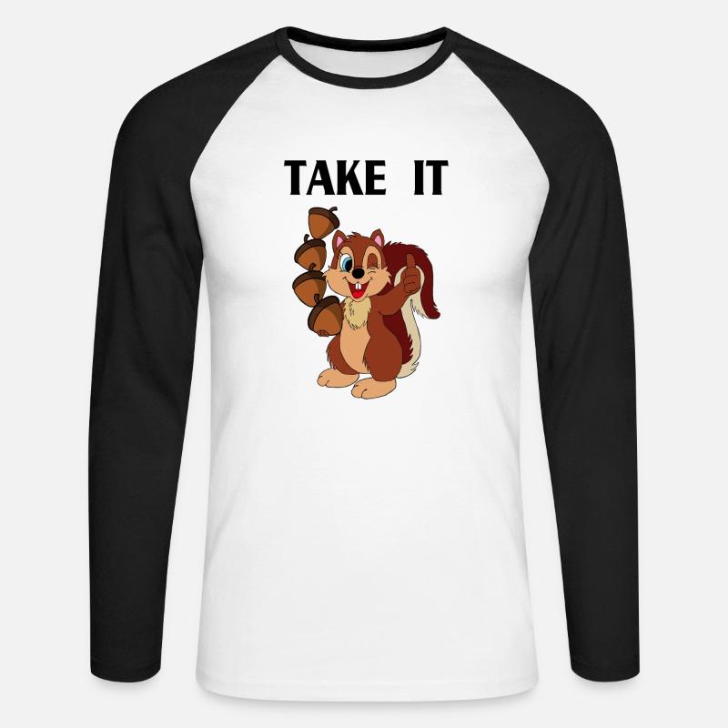 TAKE IT Schriftzug mit Eichhörnchen - Unisex Baseballshirt langarm - Weiß/Schwarz