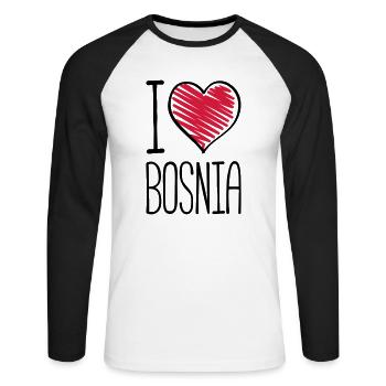 i love bosnia design - Unisex Baseballshirt langarm - Weiß/Schwarz - Vorne - Nik (191cm)