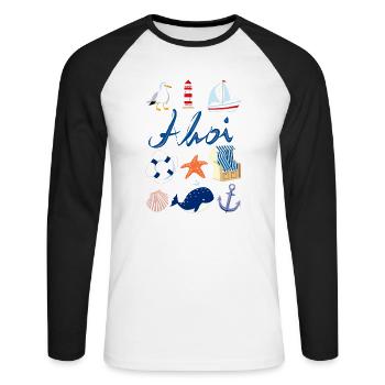Ahoi maritim Design - Unisex Baseballshirt langarm - Weiß/Schwarz - Vorne - Nik (191cm)