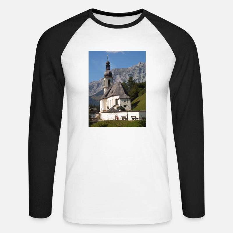 Ramsauer Kirche bei Berchtesgaden - Unisex Baseballshirt langarm - Weiß/Schwarz