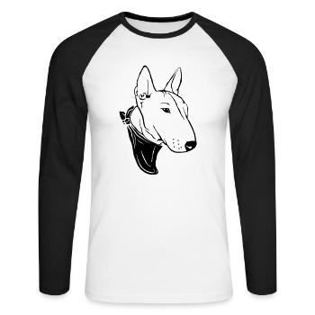 Bullterrier avec foulard - T-shirt baseball manches longues Homme - blanc/noir - Devant - Nik (191cm)