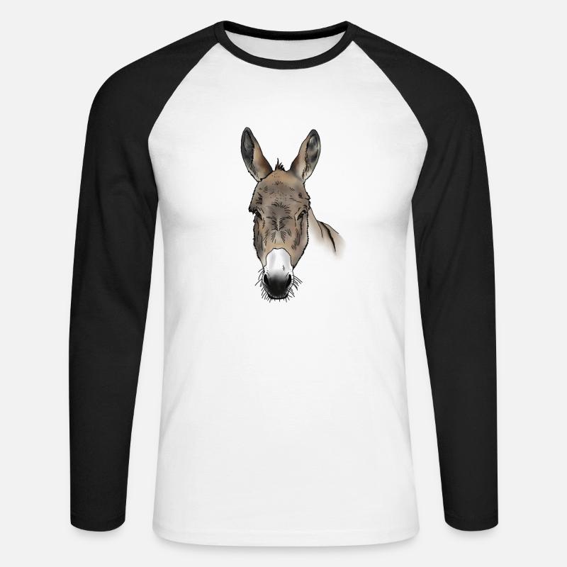 Esel Kopf farbig - Unisex Baseballshirt langarm - Weiß/Schwarz