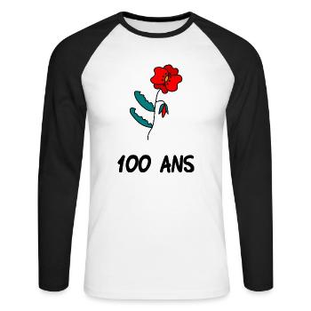 100 ANS. 100e ANNIVERSAIRE. ANNIVERSAIRE 100 ANS. - T-shirt baseball manches longues Homme - blanc/noir - Devant - Nik (191cm)