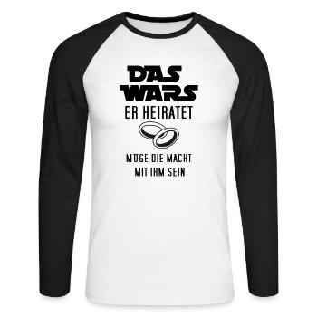 das wars - er heiratet - Unisex Baseballshirt langarm - Weiß/Schwarz - Vorne - Nik (191cm)