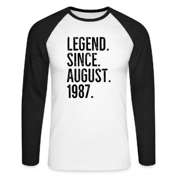 Legend Since August 1987 - Unisex Long Sleeve Baseball T-Shirt - white/black - Front - Nik (191cm)