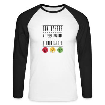 SUV-Fahrer Mittelspurfahrer Strichfahrer - Chaos! - Unisex Baseballshirt langarm - Weiß/Schwarz - Vorne - Nik (191cm)