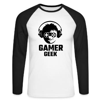 Gamer geek - tshirt gamer - ado gamer, homme gamer - T-shirt baseball manches longues Homme - blanc/noir - Devant - Nik (191cm)