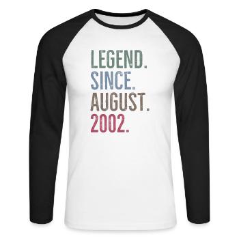 Legende seit August 2002 - Unisex Baseballshirt langarm - Weiß/Schwarz - Vorne - Nik (191cm)