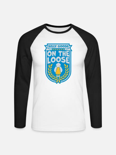 goose on the loose - Unisex Long Sleeve Baseball T-Shirt - white/black